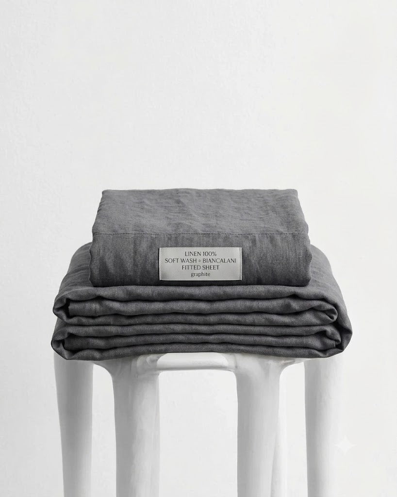 Linen 100% Soft Wash + Biancalani fitted sheet - graphite