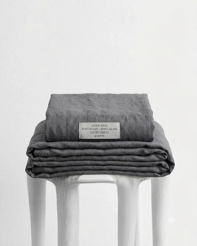 Linen 100% Soft Wash + Biancalani fitted sheet - graphite