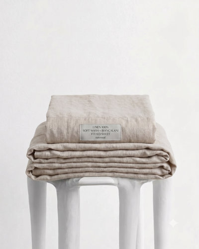 Linen 100% Soft Wash + Biancalani fitted sheet - Nature