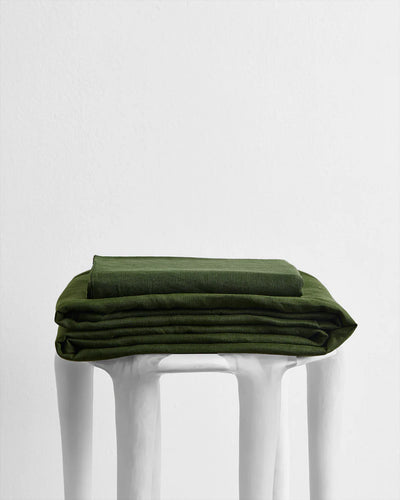 French Flax Linen Bed Sheets — Olive